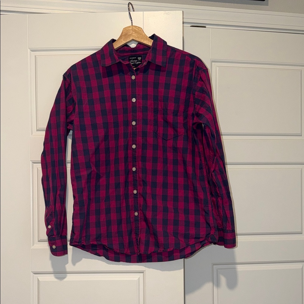 American Eagle Outfitters boyfriend fit plaid long sleeve blouse size small